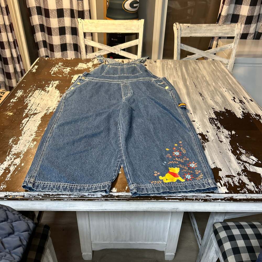 Vintage Disney Pooh 100 Acre Collection Embroidered Denim Bib Overalls XL